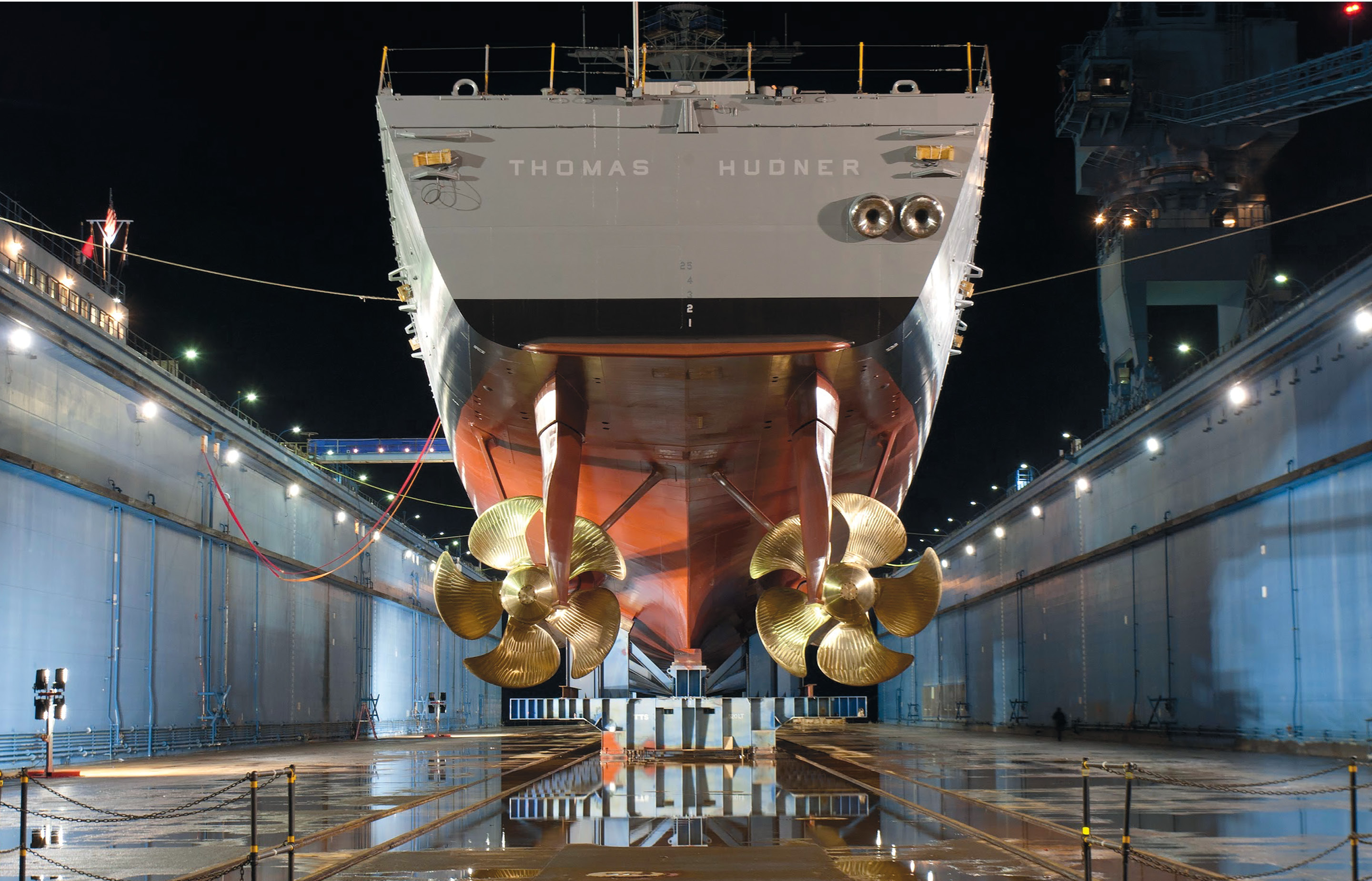 Stern of The USS Thomas Hudner, named in honor of U.S. naval aviator Thomas J. Hudner Jr.