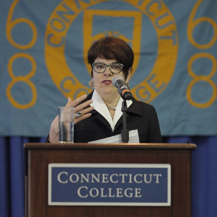 President Katherine Bergeron delivering the State of the College Address at Reunion 2018