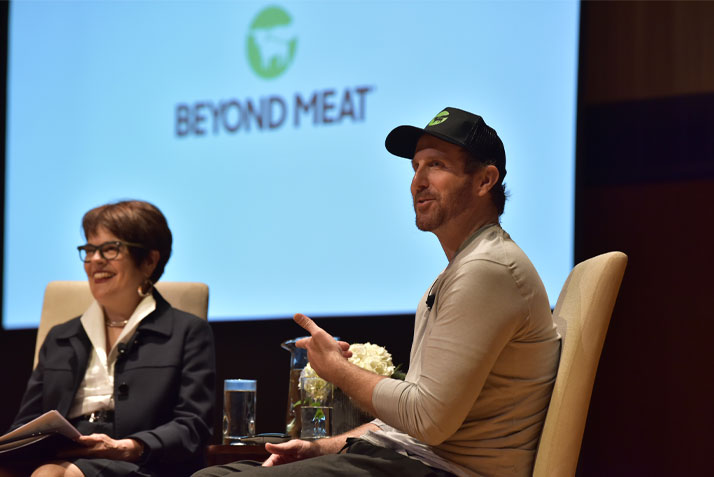 President Bergeron and Ethan Brown '94 in conversation at the keynote event in Evans Hall