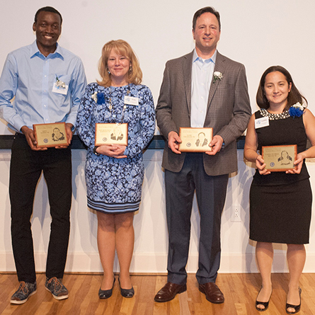 Class of 2016 Hall of Fame inductees: (L-R) Alex Samma ’10, Lisa Kingman Forness ’81, Gaar Talanian '86 and Gabby Petrill Beltz ’06