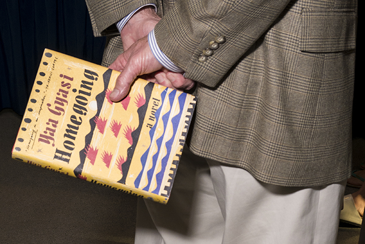 Dean of the College Jefferson Singer holds his copy of Yaa Gyasis Homegoing