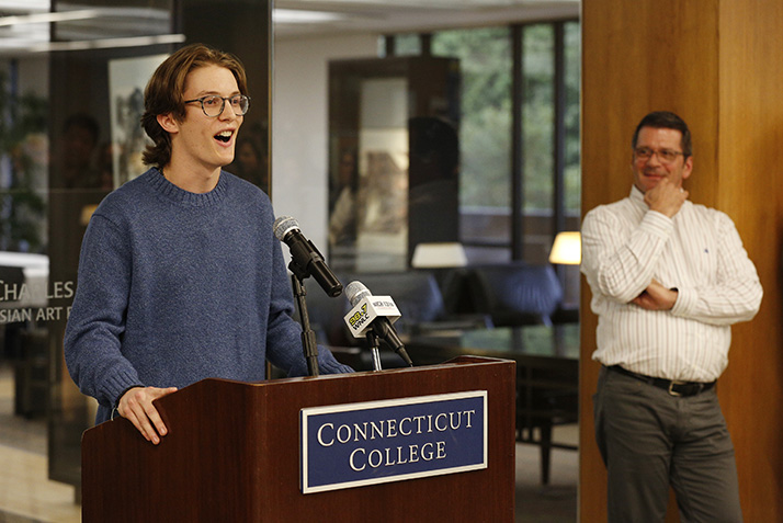 Jake Goldberg '21 speaks at the event