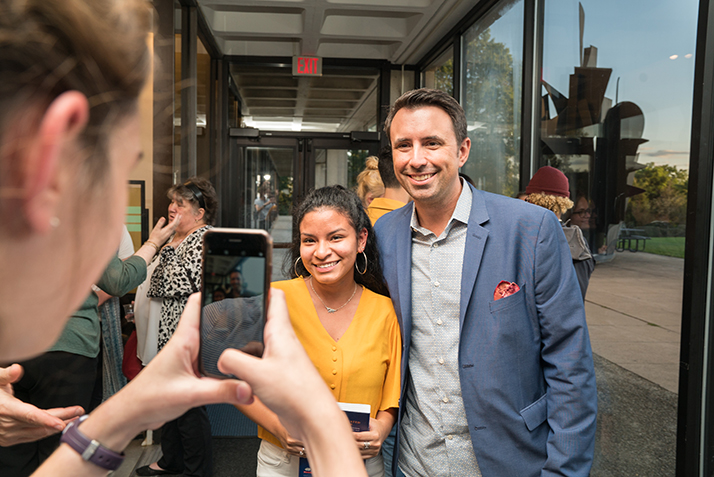 Author Jarrett Krosoczka poses for a photo with a fan.