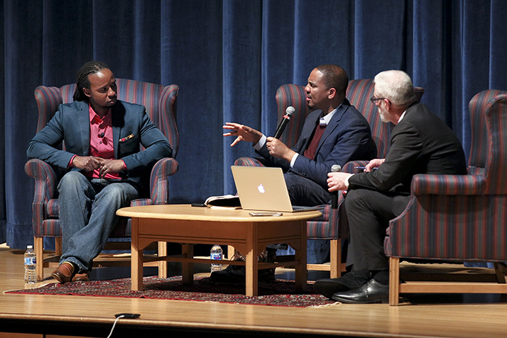 Dean of Institutional Equity and Inclusion John McKnight poses a question to Ibram X. Kendi 