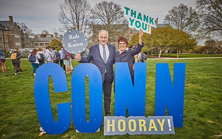 President Bergeron and Fritz Folts celebrating the Big Announcement