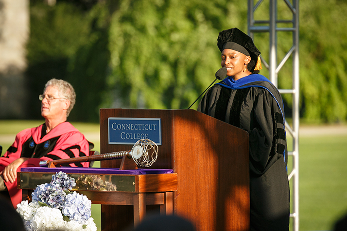 Dean of the College Erika J. Smith addresses the crowd. 