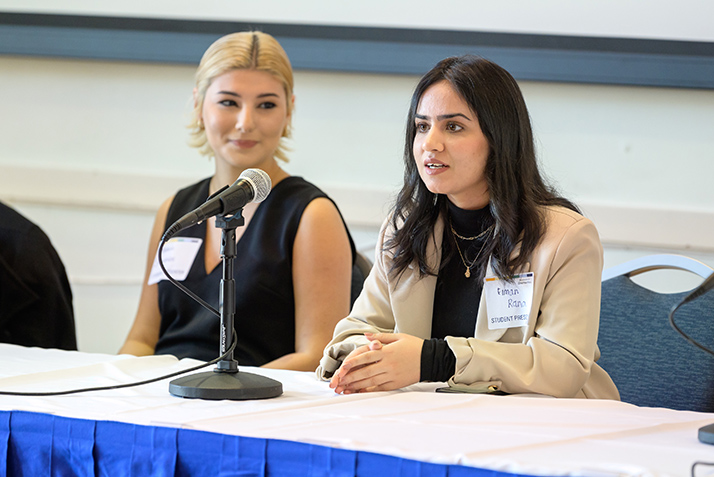 Eiman Rana presents during the All-College Symposium