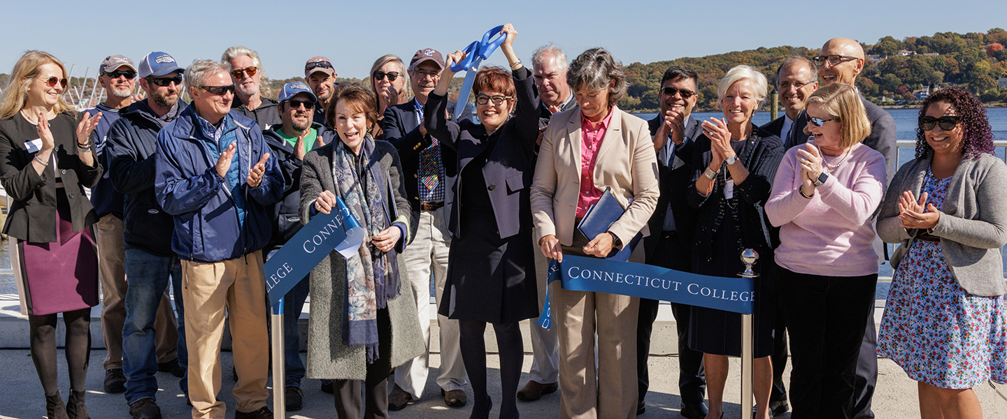 President Katherine Bergeron snips the ceremonial ribbon.