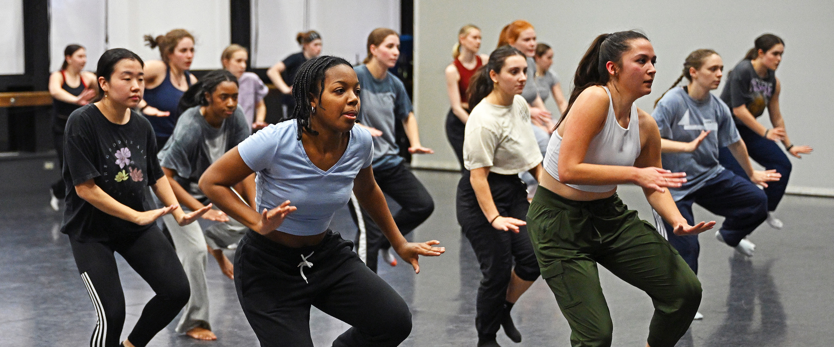 Lots of students dancing in Myers studio